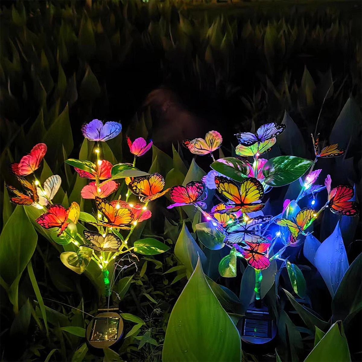 Solar Led Butterfly Flower Light Garden Patio Lawn Pathway Stake Lamp, Outdoor Yard Ground Lights Waterproof Decor