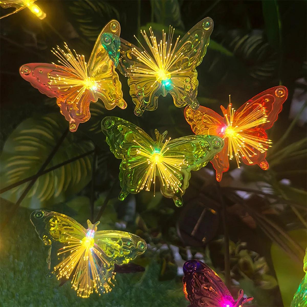 Solar Led Butterfly Flower Light Garden Patio Lawn Pathway Stake Lamp, Outdoor Yard Ground Lights Waterproof Decor