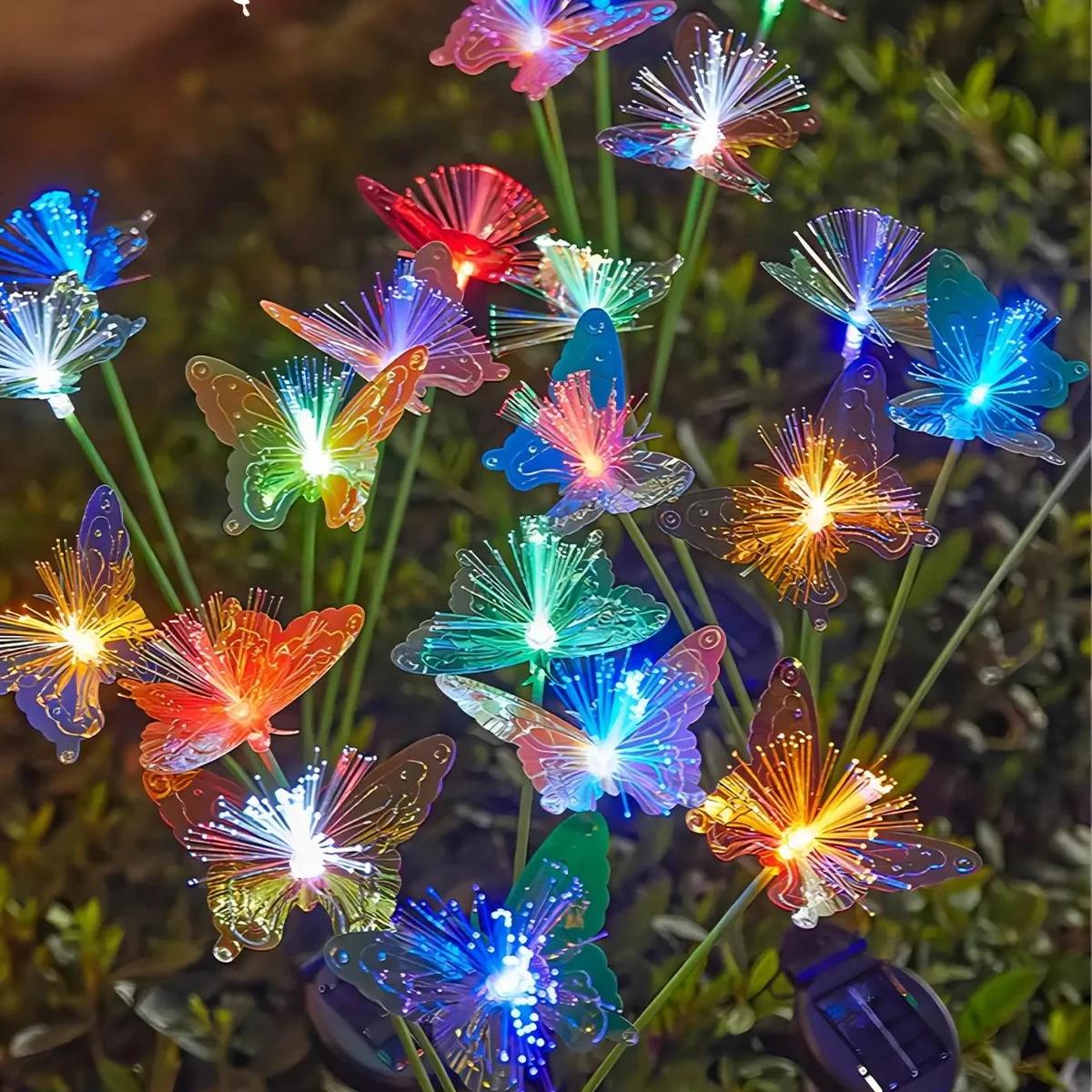 Solar Led Butterfly Flower Light Garden Patio Lawn Pathway Stake Lamp, Outdoor Yard Ground Lights Waterproof Decor