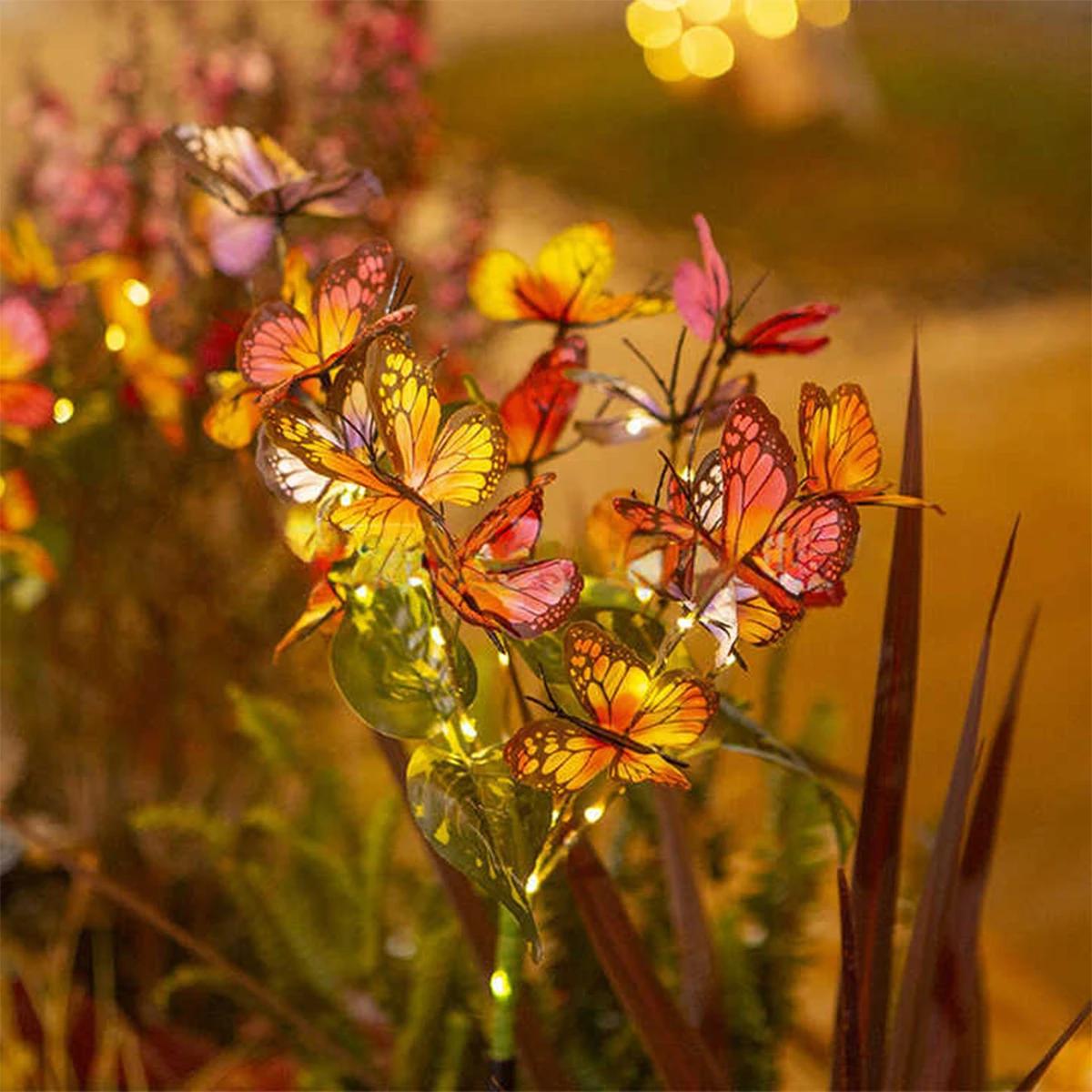 Solar Led Butterfly Flower Light Garden Patio Lawn Pathway Stake Lamp, Outdoor Yard Ground Lights Waterproof Decor
