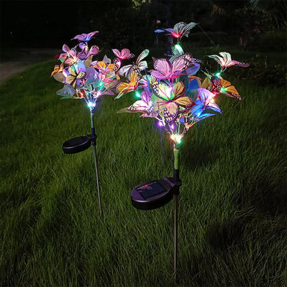 Solar Led Butterfly Flower Light Garden Patio Lawn Pathway Stake Lamp, Outdoor Yard Ground Lights Waterproof Decor