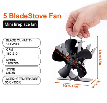 Mini 5Blade Heat Powered Stove Fan  EcoFriendly Fireplace Fan For Wood Burners Silent Operation  Ef 2