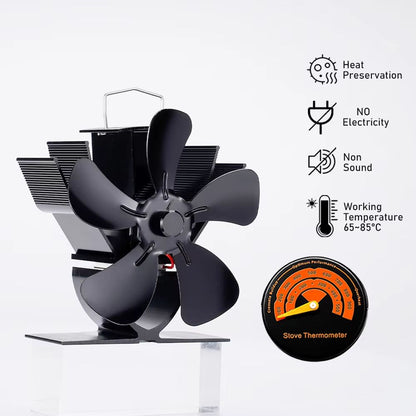 Mini 5Blade Heat Powered Stove Fan  EcoFriendly Fireplace Fan For Wood Burners Silent Operation  Ef 7
