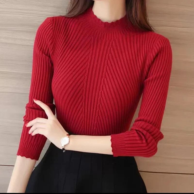 Women Mock Neck Ruffle Sweater Long Sleeve Knit Pullover 10