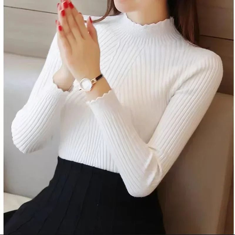 Women Mock Neck Ruffle Sweater Long Sleeve Knit Pullover 5