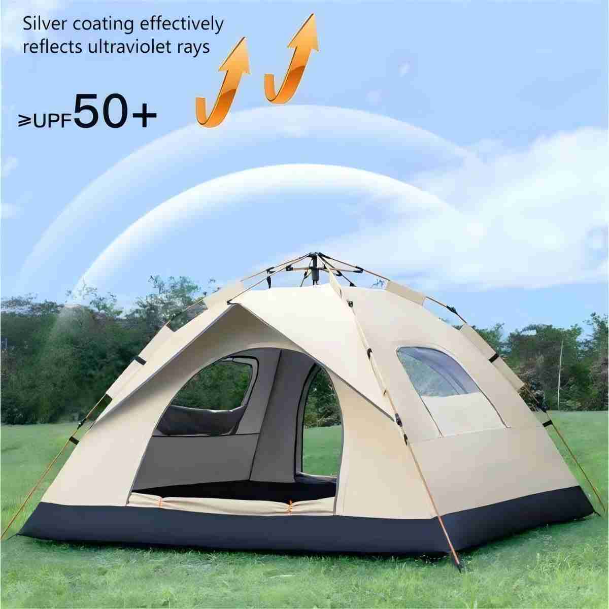 Reactive Outdoor Camping Tent, Two Doors & Two Windows Sunshade Shelter for Self-Driving Travel & Camping Trips