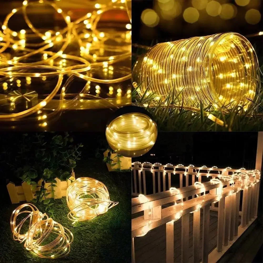 Waterproof Outdoor Solar Rope Led Light, Garden Xmas Decoration, Tube Fairy Strip String Lights