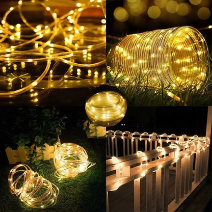 Waterproof Outdoor Solar Rope Led Light, Garden Xmas Decoration, Tube Fairy Strip String Lights