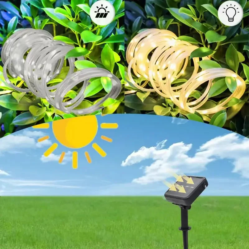 Waterproof Outdoor Solar Rope Led Light Garden Xmas Decoration Tube Fairy Strip String Lights 1