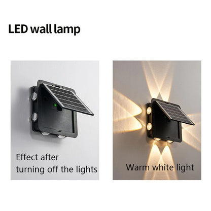 4 Sided Luminous Solar Lights Outdoor Waterproof Floodlight, Garden Courtyard Atmosphere Wall Lamp for Porch Yard