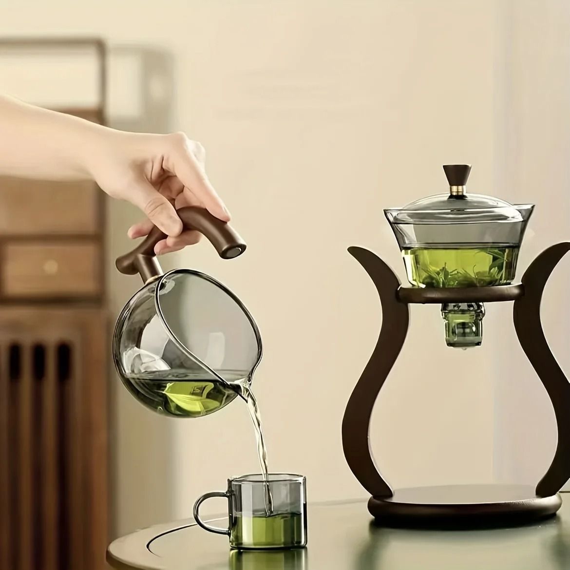 Glass Tea Set Semi Automatic Drip Teapot With Infuser And Teacups 3