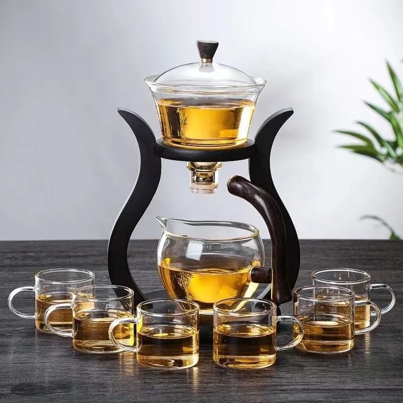Glass Tea Set Semi Automatic Drip Teapot With Infuser And Teacups 5