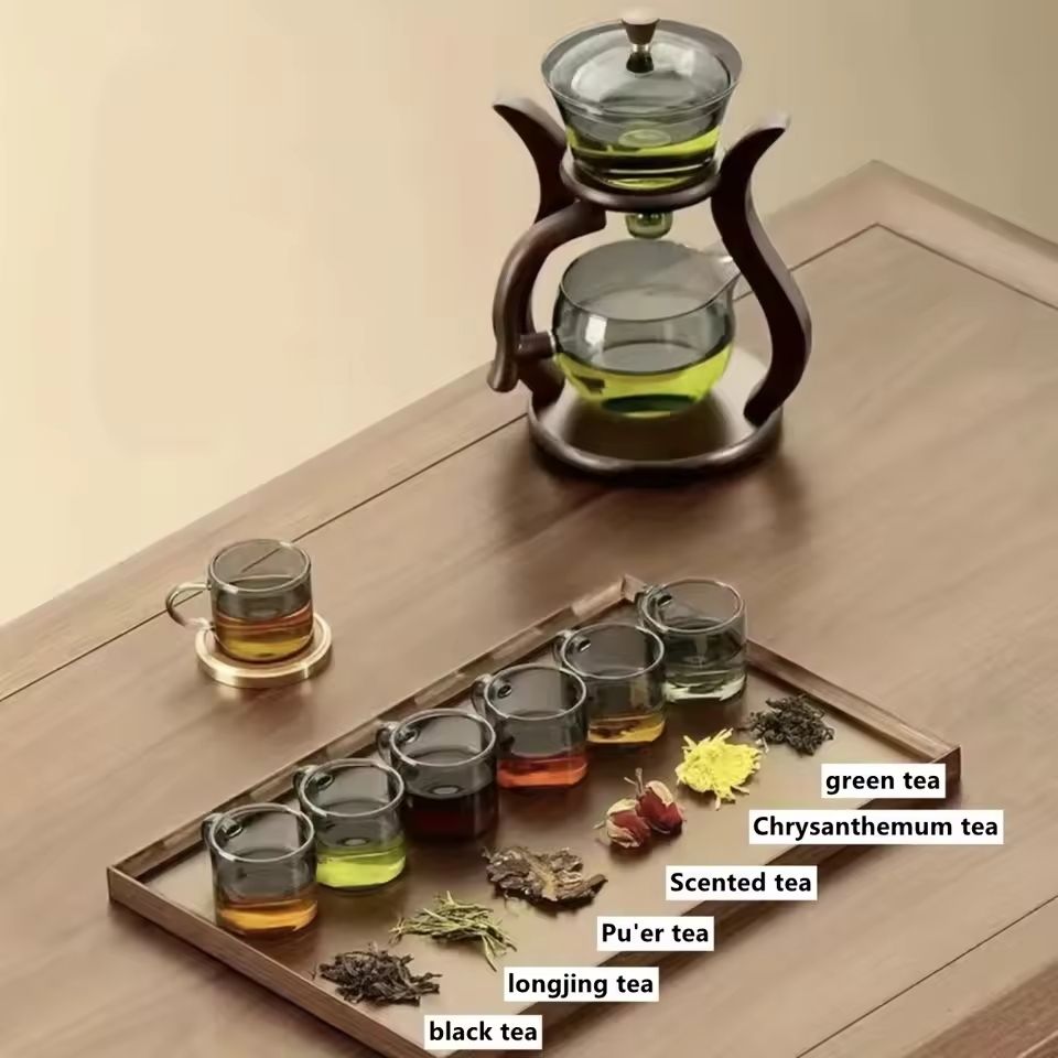 Glass Tea Set Semi Automatic Drip Teapot With Infuser And Teacups 6