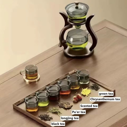 Glass Tea Set Semi Automatic Drip Teapot With Infuser And Teacups 6