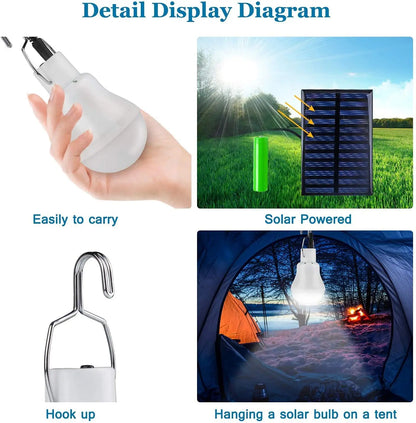 Waterproof LED Solar Bulb Light Outdoor USB Charged Hanging Emergency Lamp, Portable Sunlight Powered Indoor Lighting