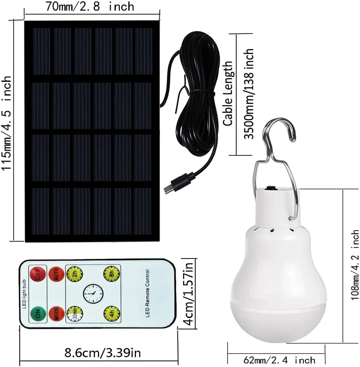 Waterproof LED Solar Bulb Light Outdoor USB Charged Hanging Emergency Lamp, Portable Sunlight Powered Indoor Lighting