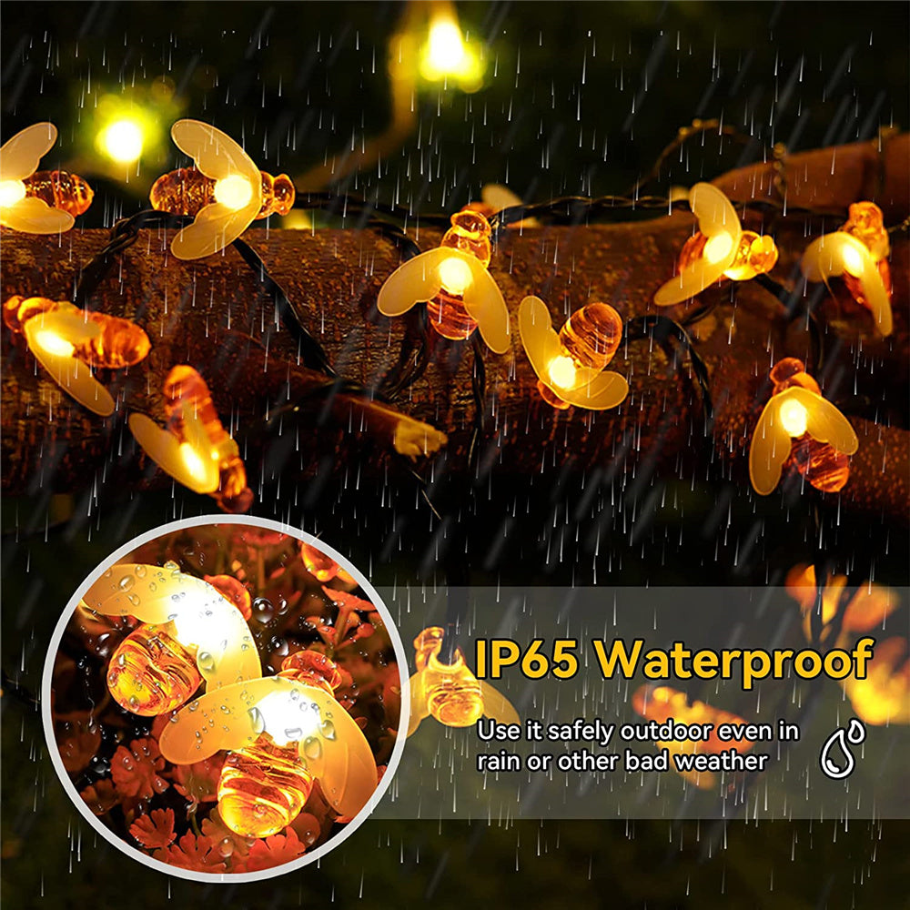 Solar String Light Cute Bee Outdoor Decor, Wedding Garden Patio Party Lights, Christmas Tree Honeybee Fairy Lamp