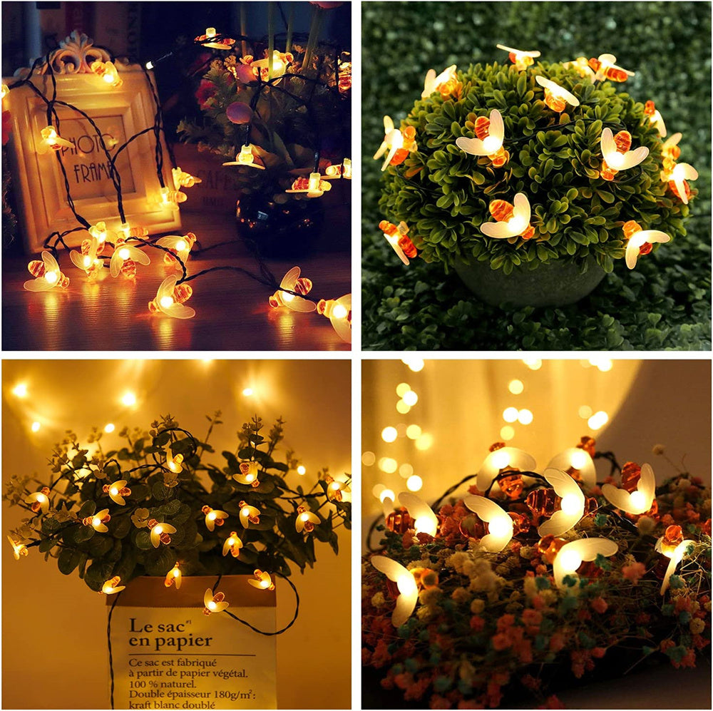 Solar String Light Cute Bee Outdoor Decor, Wedding Garden Patio Party Lights, Christmas Tree Honeybee Fairy Lamp