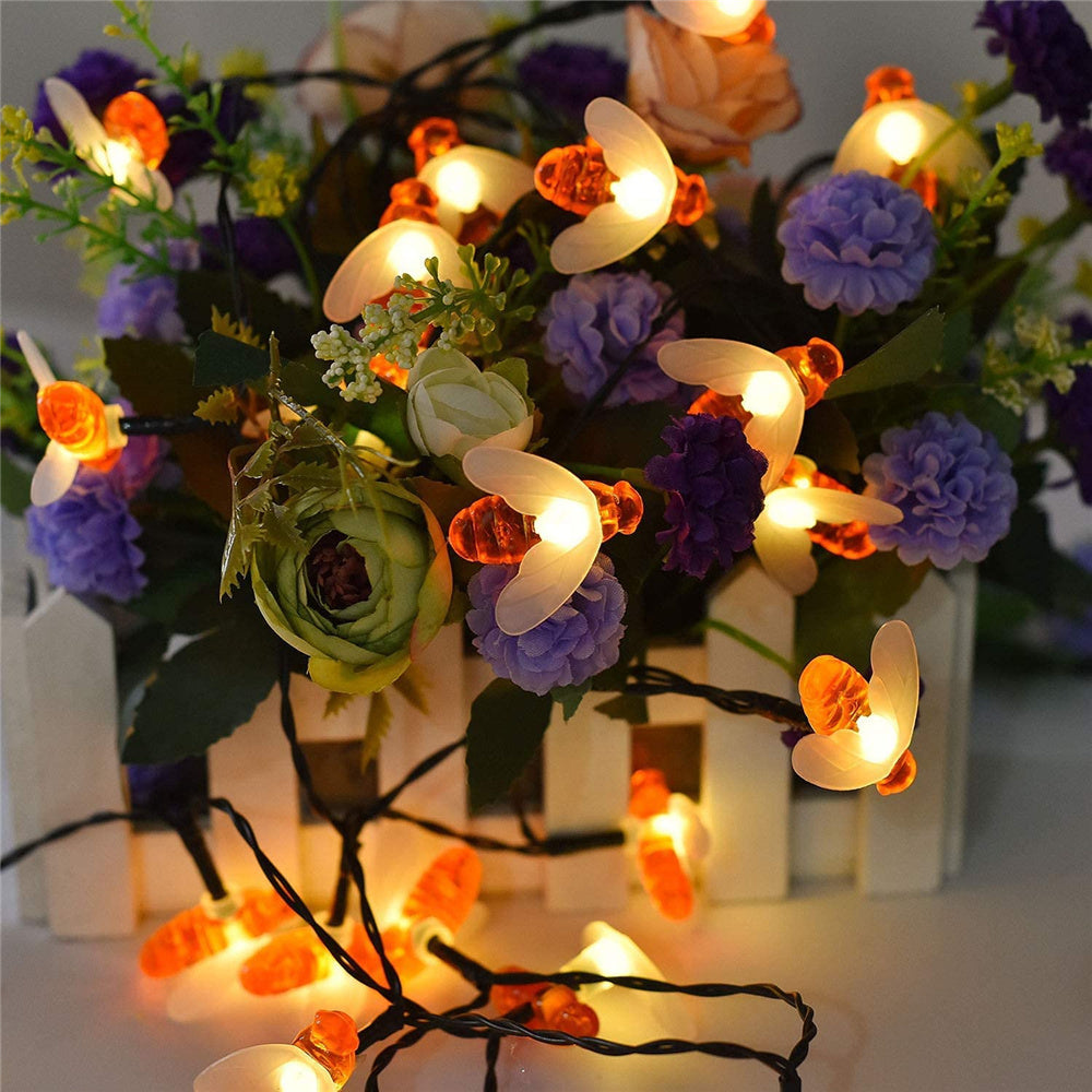 Solar String Light Cute Bee Outdoor Decor, Wedding Garden Patio Party Lights, Christmas Tree Honeybee Fairy Lamp