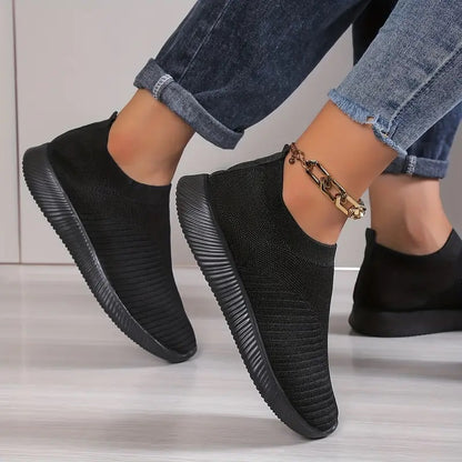 Lightweight Womens Sneakers, Solid Color Breathable Mesh Woven Low Top Sports Socks Shoes for Walking & Running