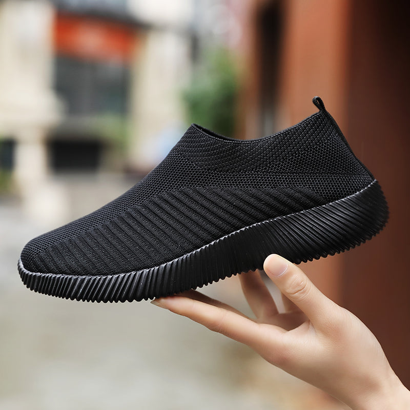 Lightweight Womens Sneakers, Solid Color Breathable Mesh Woven Low Top Sports Socks Shoes for Walking & Running
