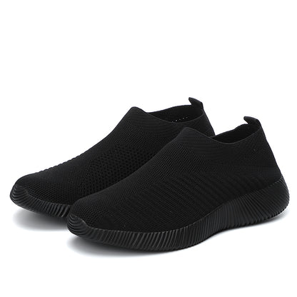 Lightweight Womens Sneakers, Solid Color Breathable Mesh Woven Low Top Sports Socks Shoes for Walking & Running