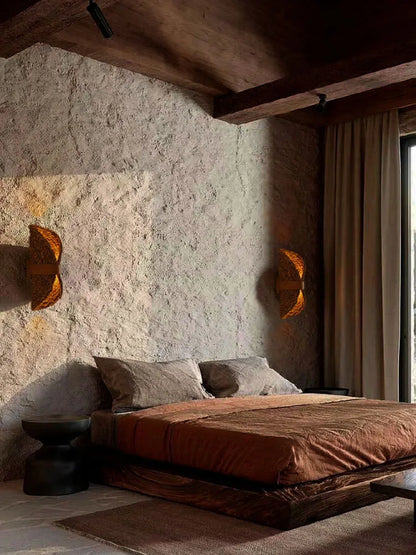Japanese Retro WabiSabi Wall Light HandWoven Ratta Weaving Wall Lamp For Living Room Bedroom Aisle  1