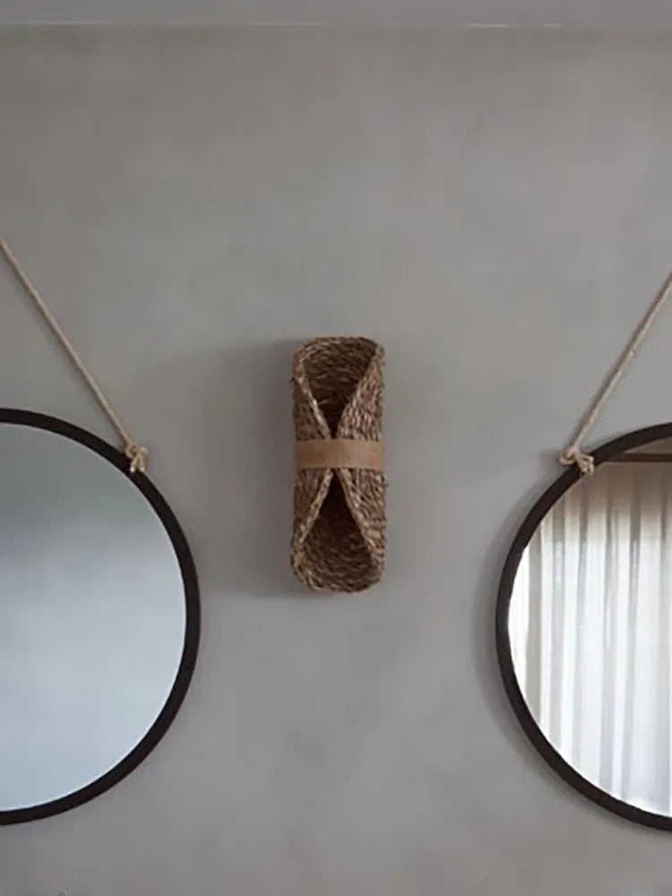 Japanese Retro WabiSabi Wall Light HandWoven Ratta Weaving Wall Lamp For Living Room Bedroom Aisle  4