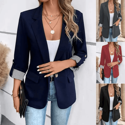 UrbanChic Womens Slim Fit Blazer with Rolled Sleeves