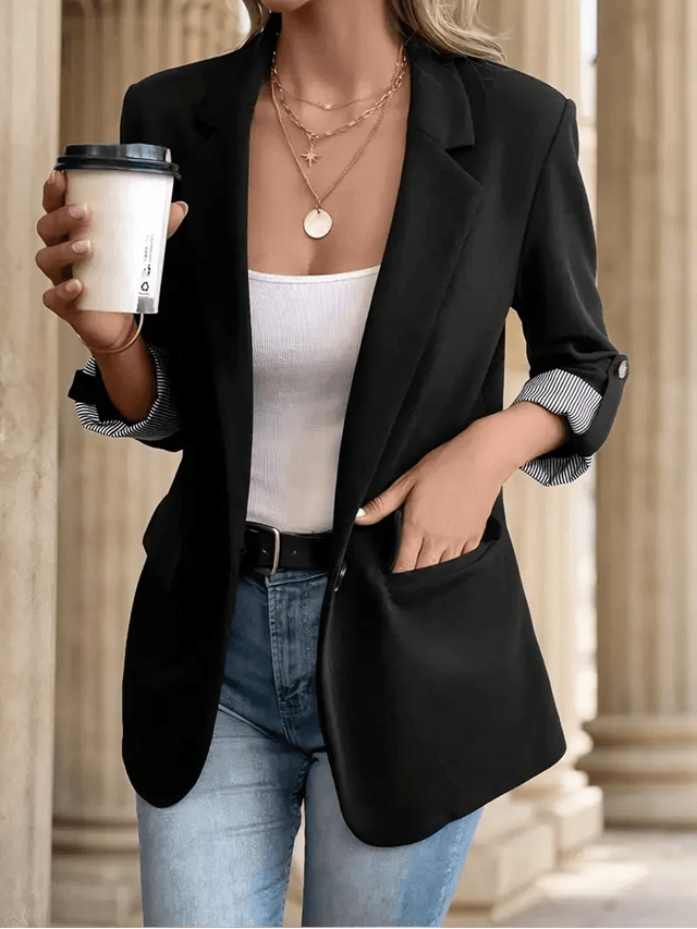 UrbanChic Womens Slim Fit Blazer With Rolled Sleeves 2
