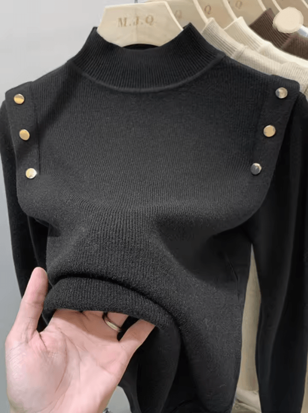 CozyCharm Womens Knitted Turtleneck Sweater With Button Detail 1