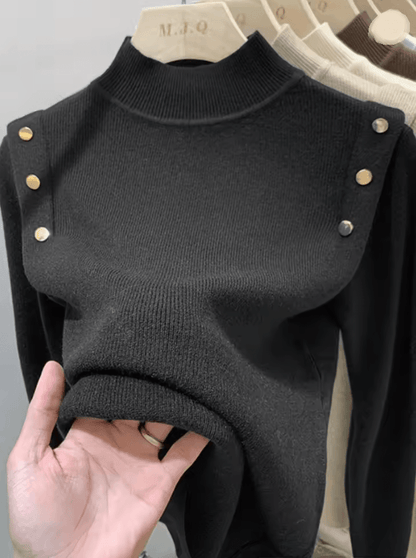 CozyCharm Womens Knitted Turtleneck Sweater With Button Detail 1