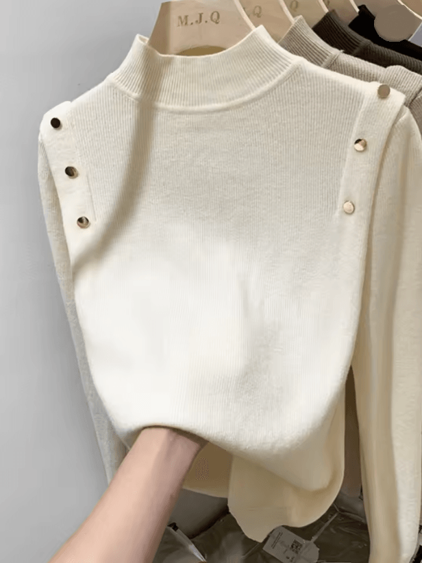 CozyCharm Womens Knitted Turtleneck Sweater With Button Detail 2
