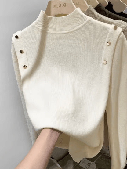 CozyCharm Womens Knitted Turtleneck Sweater With Button Detail 2