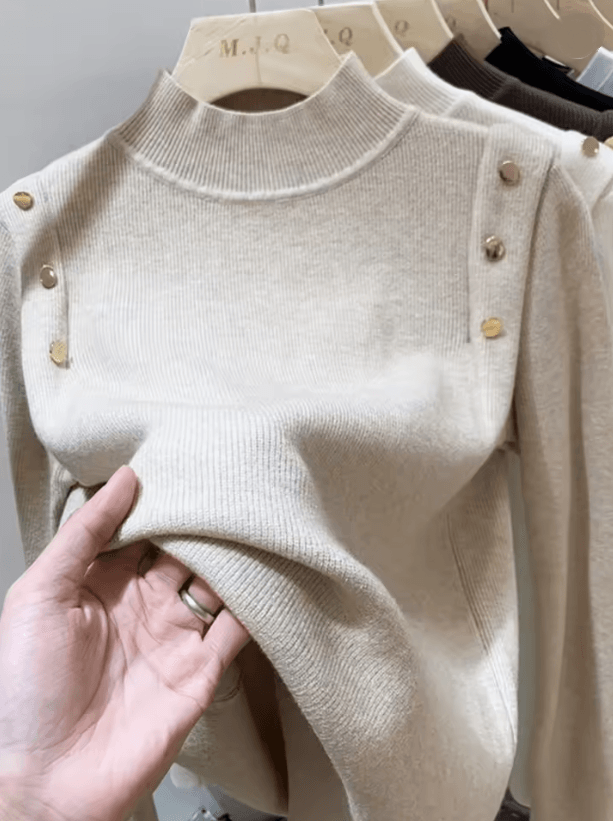 CozyCharm Womens Knitted Turtleneck Sweater With Button Detail 3