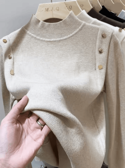 CozyCharm Womens Knitted Turtleneck Sweater With Button Detail 3