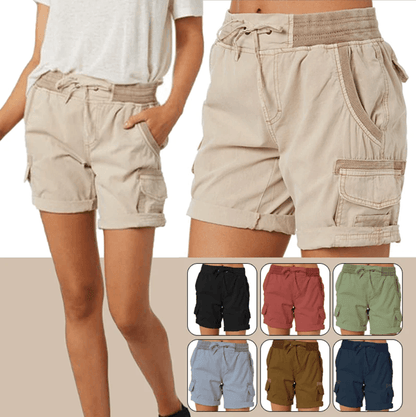 BreezeFit Womens Cotton Linen Cargo Shorts with Elastic Waist