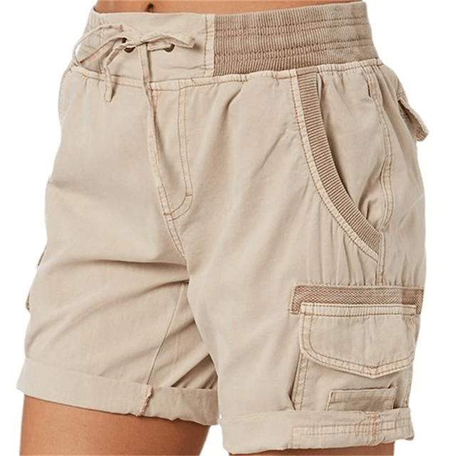BreezeFit Womens Cotton Linen Cargo Shorts With Elastic Waist 5