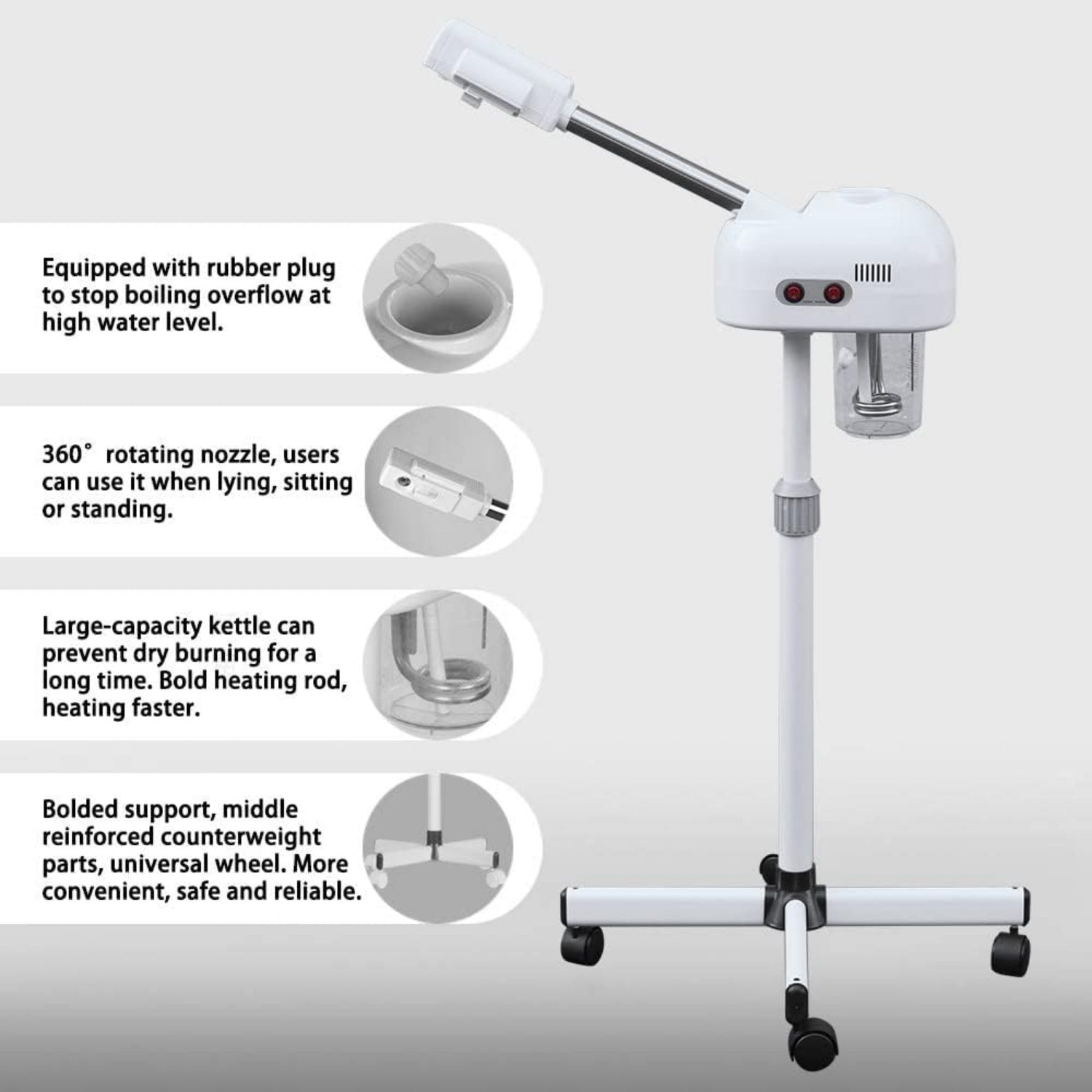 Professional Facial Steamer for Beauty Salon & Home, Steam Machine with Rotating Nozzle to Cleanse Skin & Unclog Pores