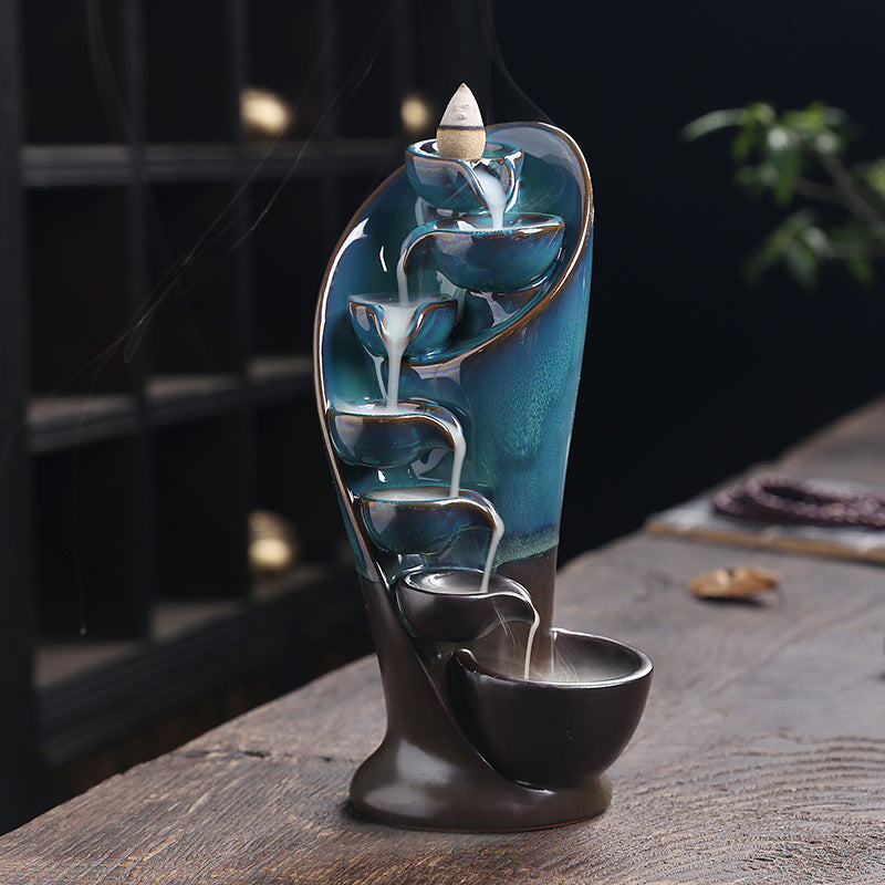 Handmade Torch Design Waterfall Incense Burner, Creative Ceramic Incense Holder, Portable Censer for Aromatherapy