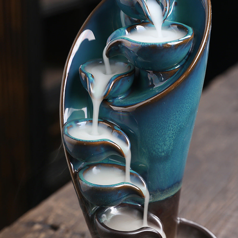 Handmade Torch Design Waterfall Incense Burner, Creative Ceramic Incense Holder, Portable Censer for Aromatherapy