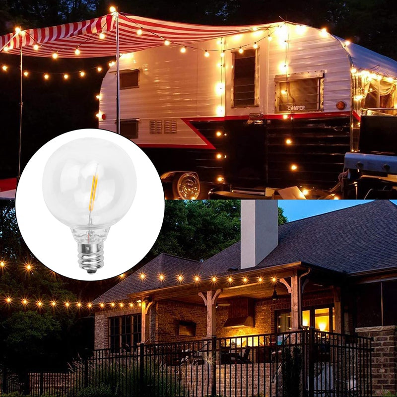 LED Replacement Light Bulbs 3Pcs, E12 Screw Base Shatterproof Globe Bulbs for Outdoor Solar String Lights Warm White