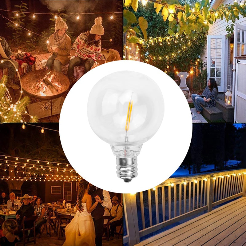 LED Replacement Light Bulbs 3Pcs, E12 Screw Base Shatterproof Globe Bulbs for Outdoor Solar String Lights Warm White