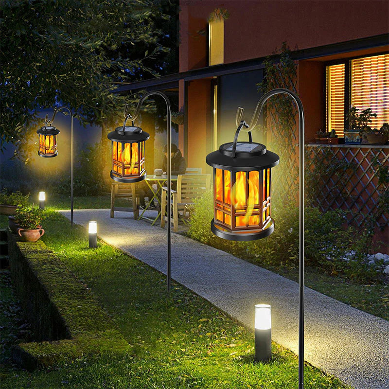 Outdoor Upgraded Flashing Flame Solar Lantern, IP65 Waterproof Wall Lamp, Garden Landscape Light, Garden Decor