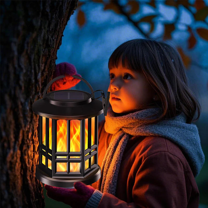 Outdoor Upgraded Flashing Flame Solar Lantern, IP65 Waterproof Wall Lamp, Garden Landscape Light, Garden Decor