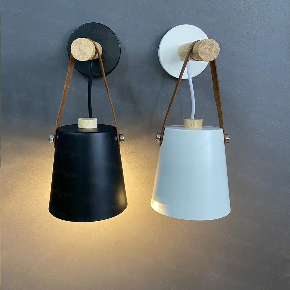 Hot Modern Wall Lamp Wood Iron LED Sconce For Bedroom Study Or Hallway Leather Accent Reading Light 3