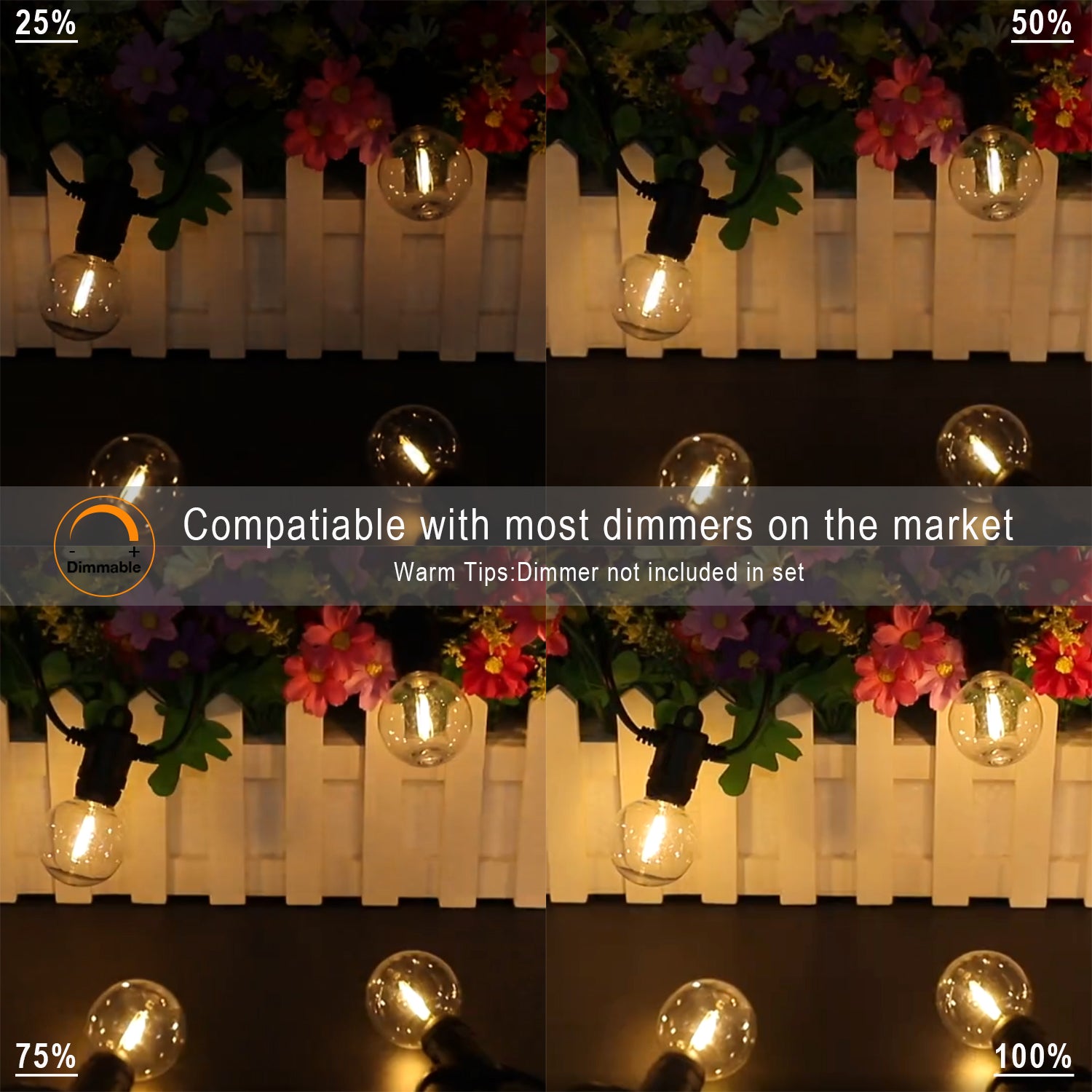 Solar String Light Outdoor, Waterproof Globe Solar Patio Lights with Remote, Dimmable Hanging Lights for Backyard