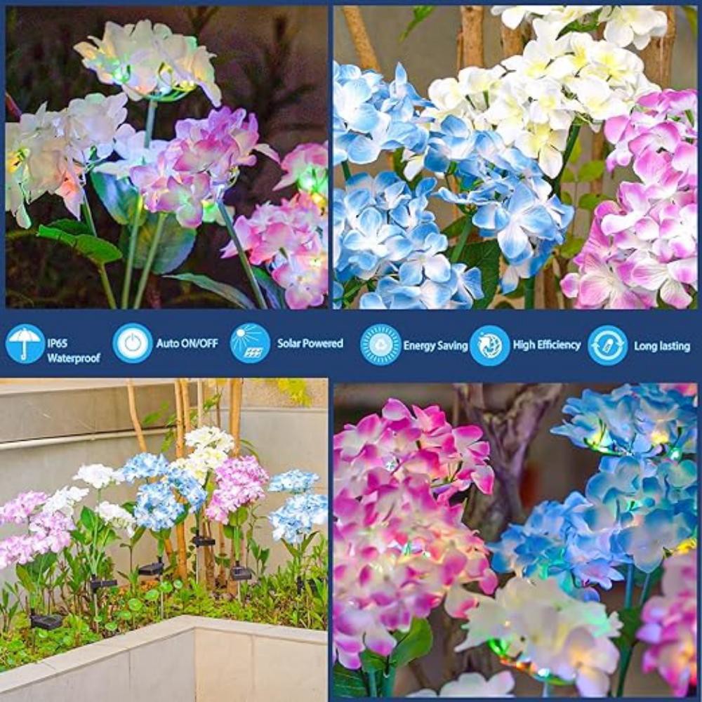3Head Hydrangea Rose Flower Solar Led Light, Garden Lawn Lamps Outdoor, Patio Vegetable Patch Country House Decor