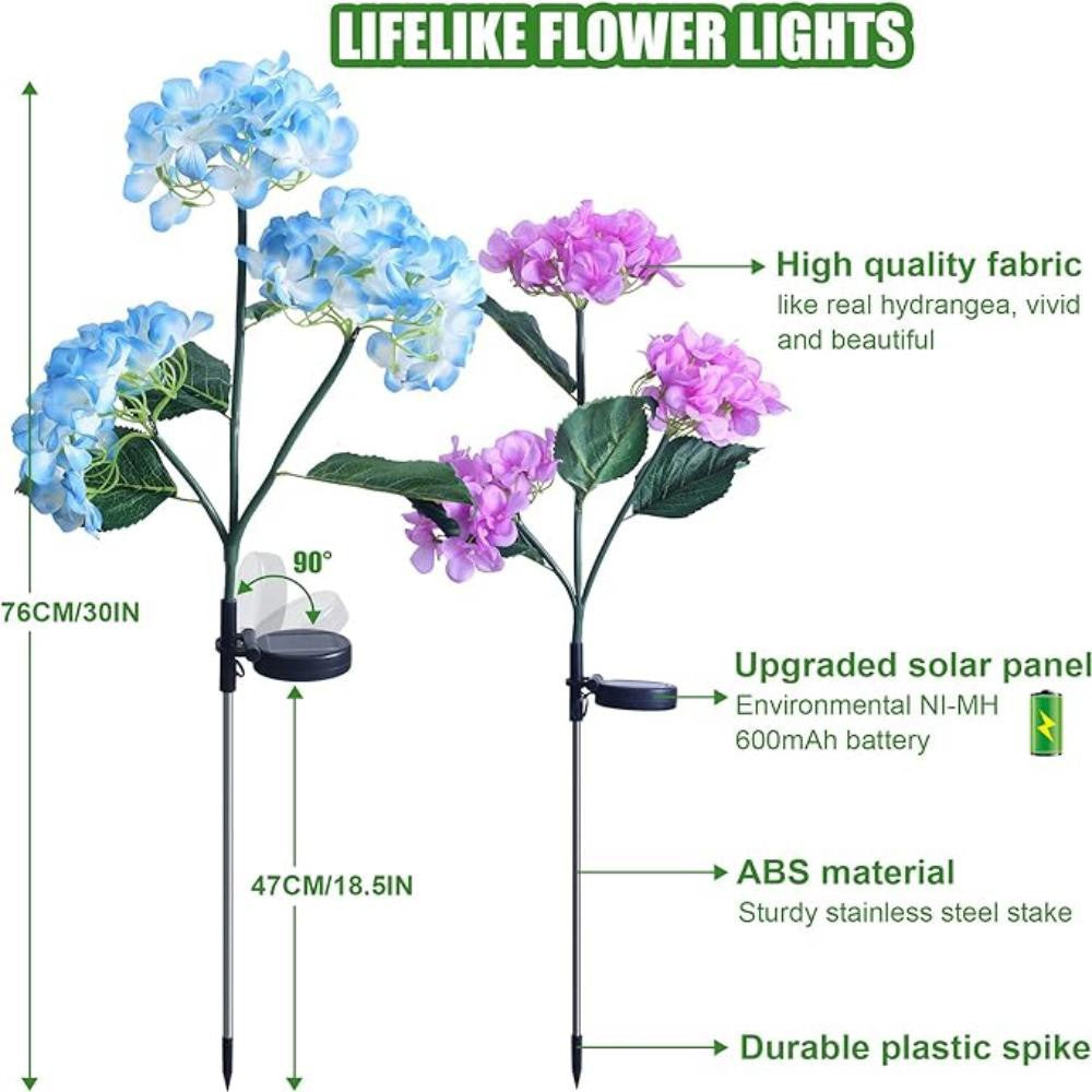 3Head Hydrangea Rose Flower Solar Led Light, Garden Lawn Lamps Outdoor, Patio Vegetable Patch Country House Decor