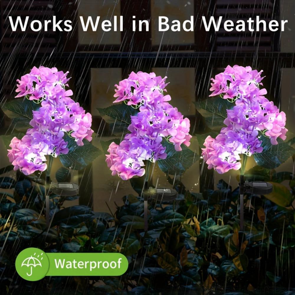 3Head Hydrangea Rose Flower Solar Led Light, Garden Lawn Lamps Outdoor, Patio Vegetable Patch Country House Decor